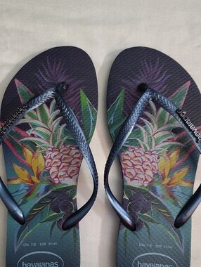 Havaianas Navy Flip Flops with Tropical Pineapple Print